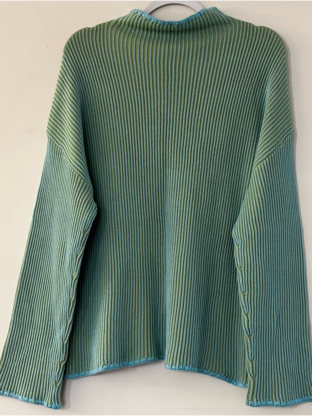 TRIBAL Ribbed Turtleneck Sweater in Aqua and Lime - Size XL - Picture 11 of 12